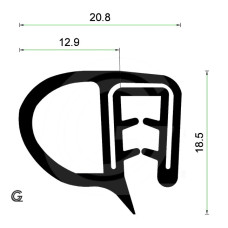 Siliconen klemprofiel met kraal | zwart | FDA keur | 20 x 18,5 mm | klem 2,0 - 4,0 mm | per meter